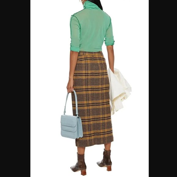 REJINA PYO Runway "Maggie" Checked Wool And Faux Leather Midi Skirt - Picture 5 of 12